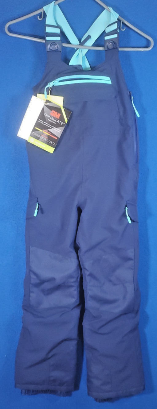All In Motion Kids Small Snow Bibs Navy Blue Teal 3M Thinsulate Ski Pants NWT